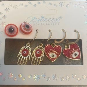 #112e Set of 3 Seeing Eye Boho Earrings